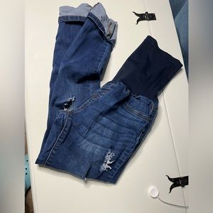 Blue Savvy Women's Maternity Waistband Distressed Jeans Pants